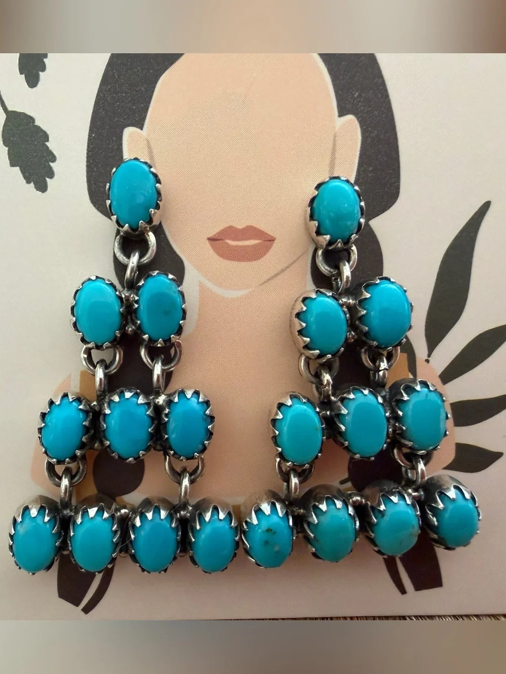 ❤️ Kingman Turquoise Navajo Style Sterling 925 Dangle Chandelier Earrings 12.2G - Picture 5 of 12